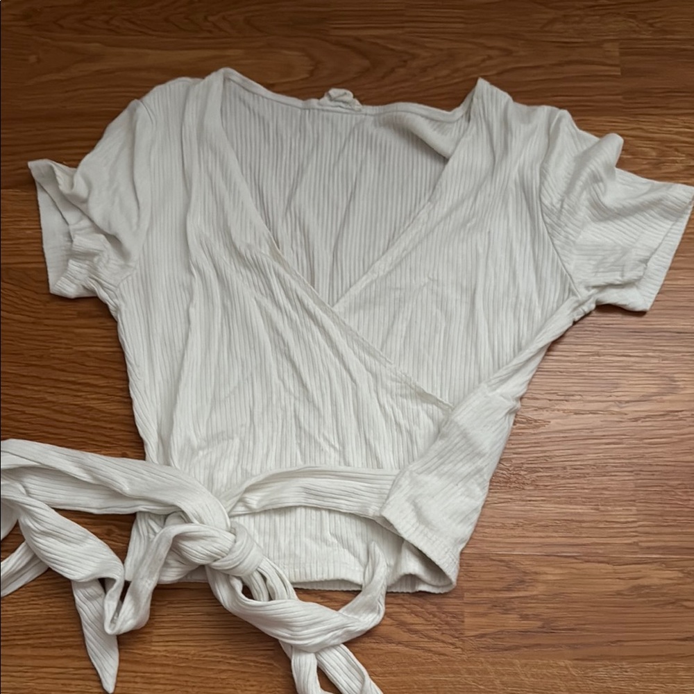 Garage White Ribbed Wrap Bodysuit
